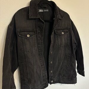 Zara Black Distressed Denim Jacket